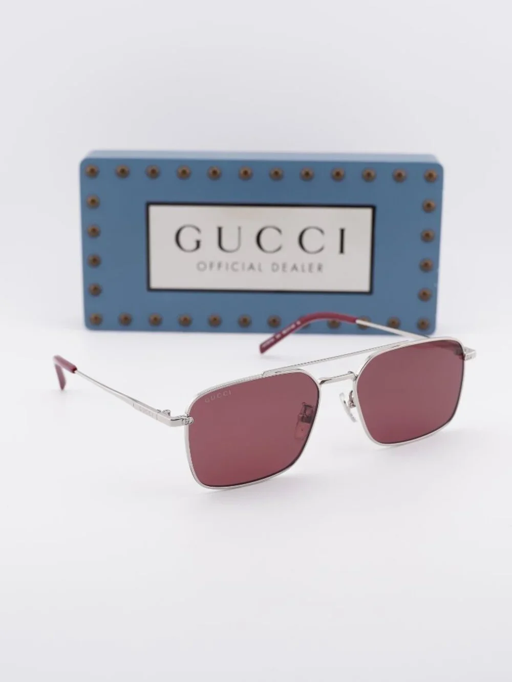 Gucci GG1957SA 004 Square Sunglasses - Silver\Burgundy